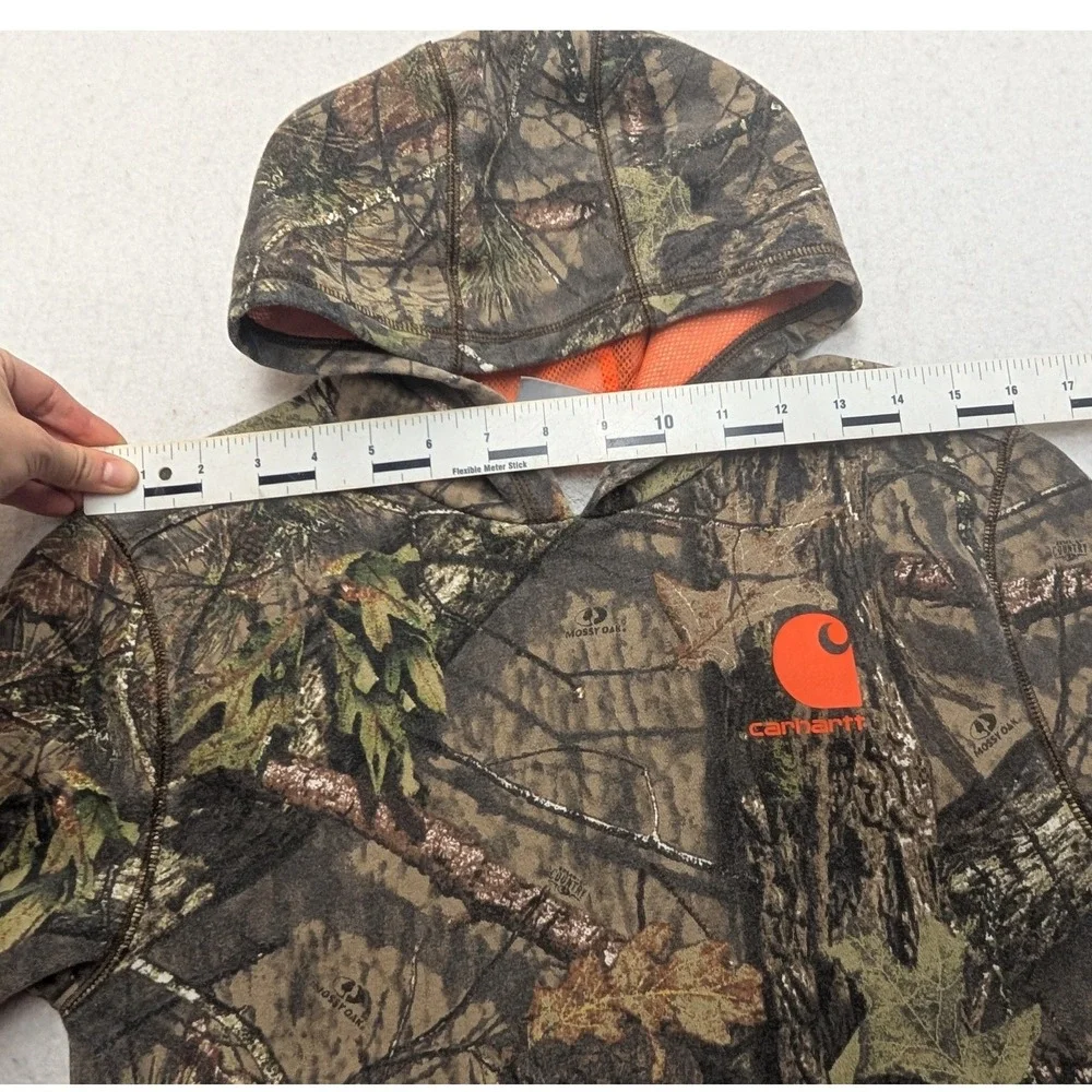 Carhartt Hoodie Boys Small 8-10 Mossy Oak Camo Orange Logo Pullover Sweatshirt